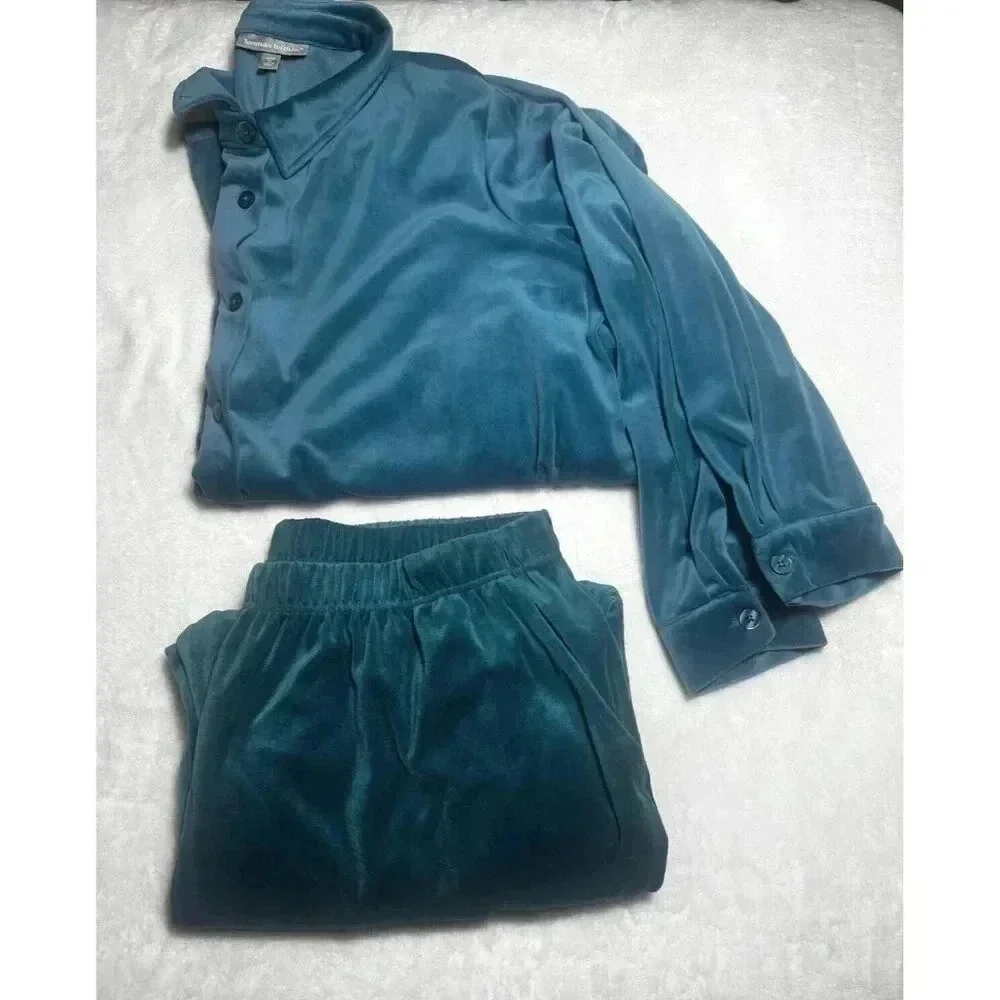 Woman Within Teal Velour Track Suit Pants- 1X 22/24 Top 2X Bottoms